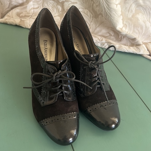 Vintage Stunning Enzo Angiolini Aeemelle Brown Laced Oxford Block Heels Size 8M - Picture 2 of 15